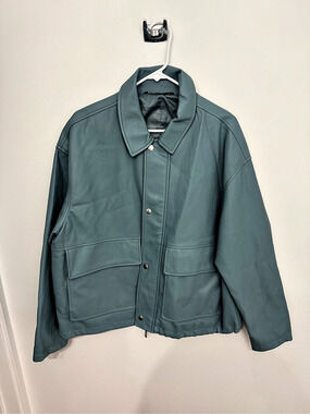 Zara leather Utility Jacket in Blue Like New